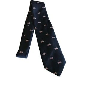Fieldcrest Cannon Logo Navy Blue Polyester Tie Train Print